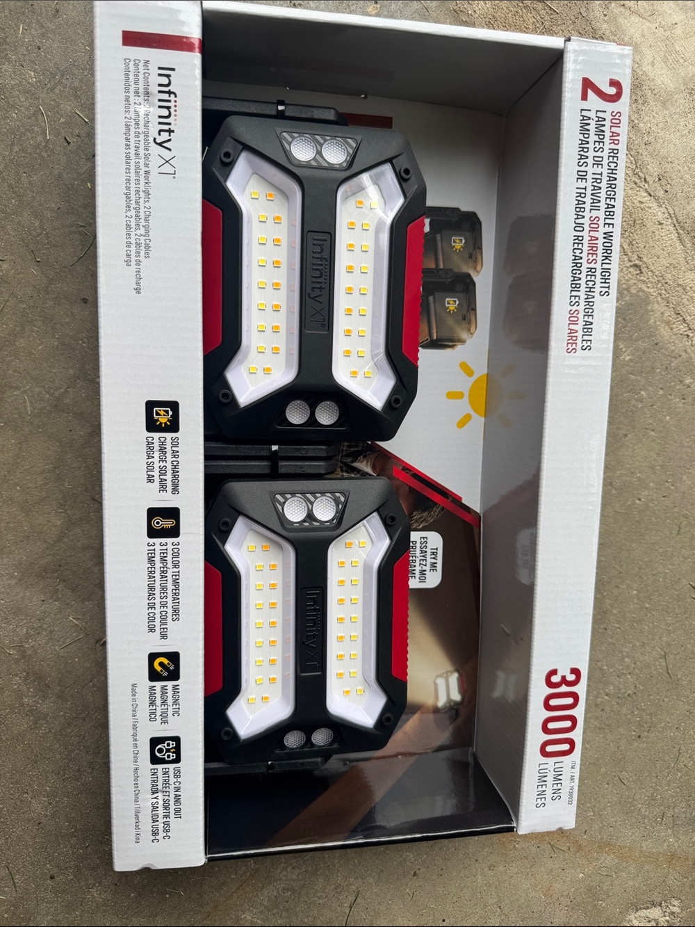 Solar rechargeable work lights